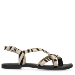 Zwarte leren zebra print sandalen