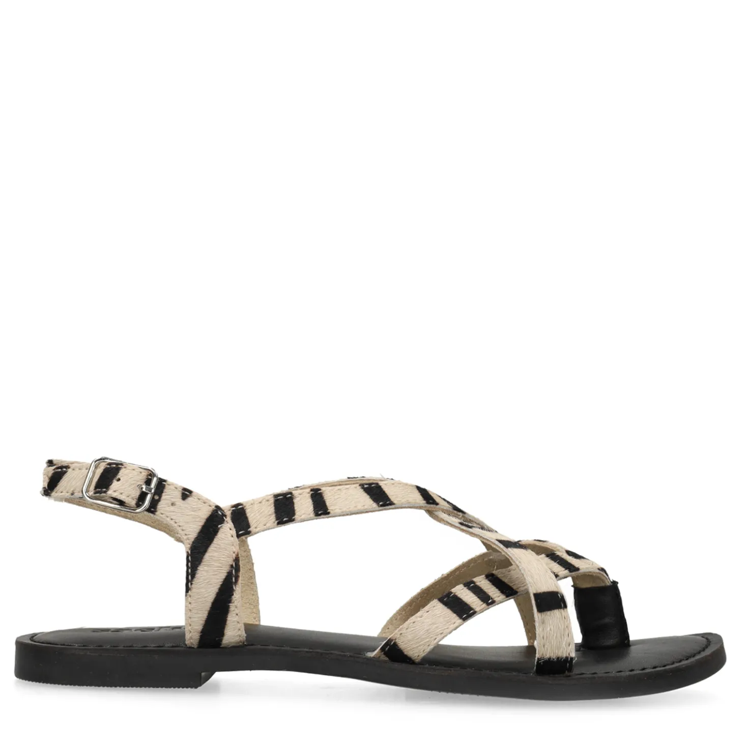Zwarte leren zebra print sandalen
