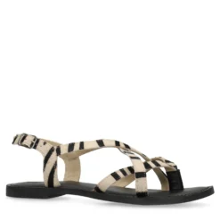 Zwarte leren zebra print sandalen