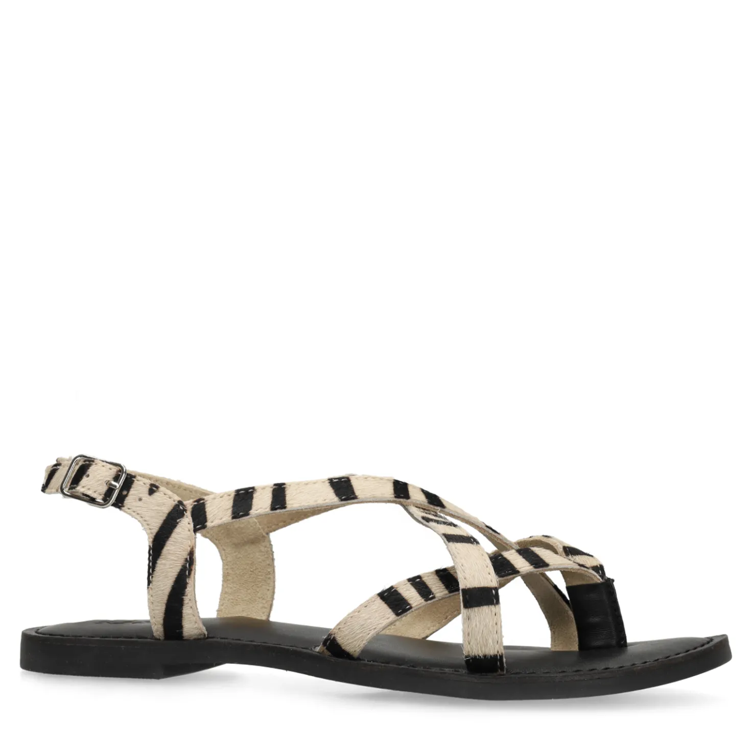 Zwarte leren zebra print sandalen