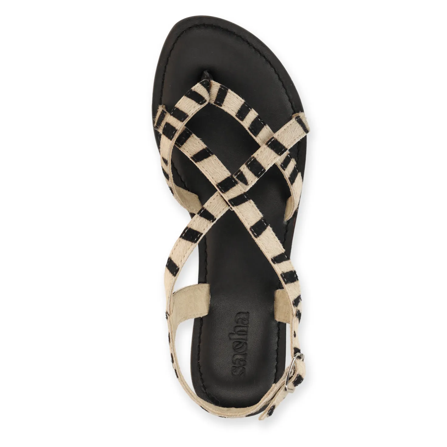 Zwarte leren zebra print sandalen