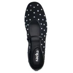 Zwarte mesh ballerina's met strass