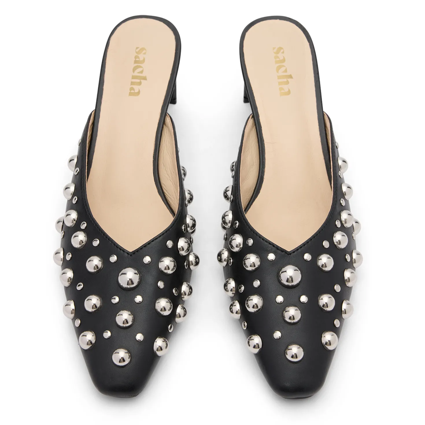 Zwarte muiltjes met zilverkleurige studs