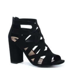 Zwarte opengewerkte sandalen met hak