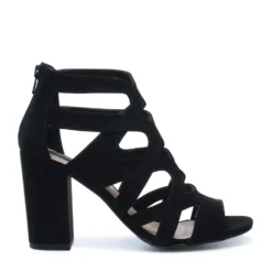 Zwarte opengewerkte sandalen met hak