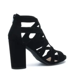 Zwarte opengewerkte sandalen met hak