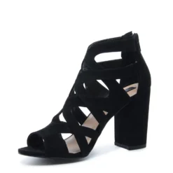 Zwarte opengewerkte sandalen met hak