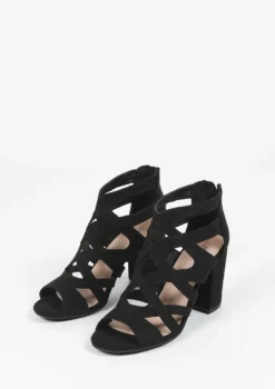 Zwarte opengewerkte sandalen met hak