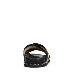Zwarte plateauslippers met beige band