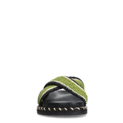 Zwarte plateau slippers met groene bandjes
