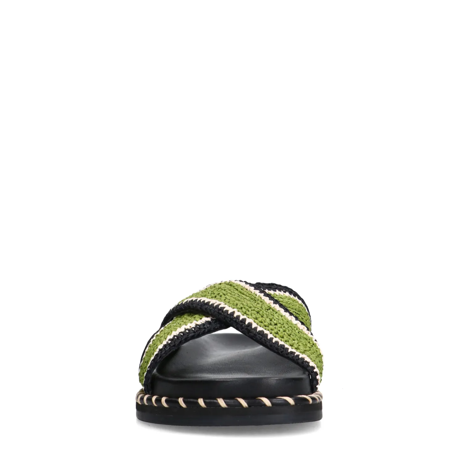 Zwarte plateau slippers met groene bandjes