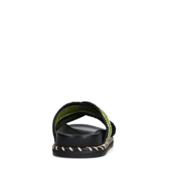 Zwarte plateau slippers met groene bandjes