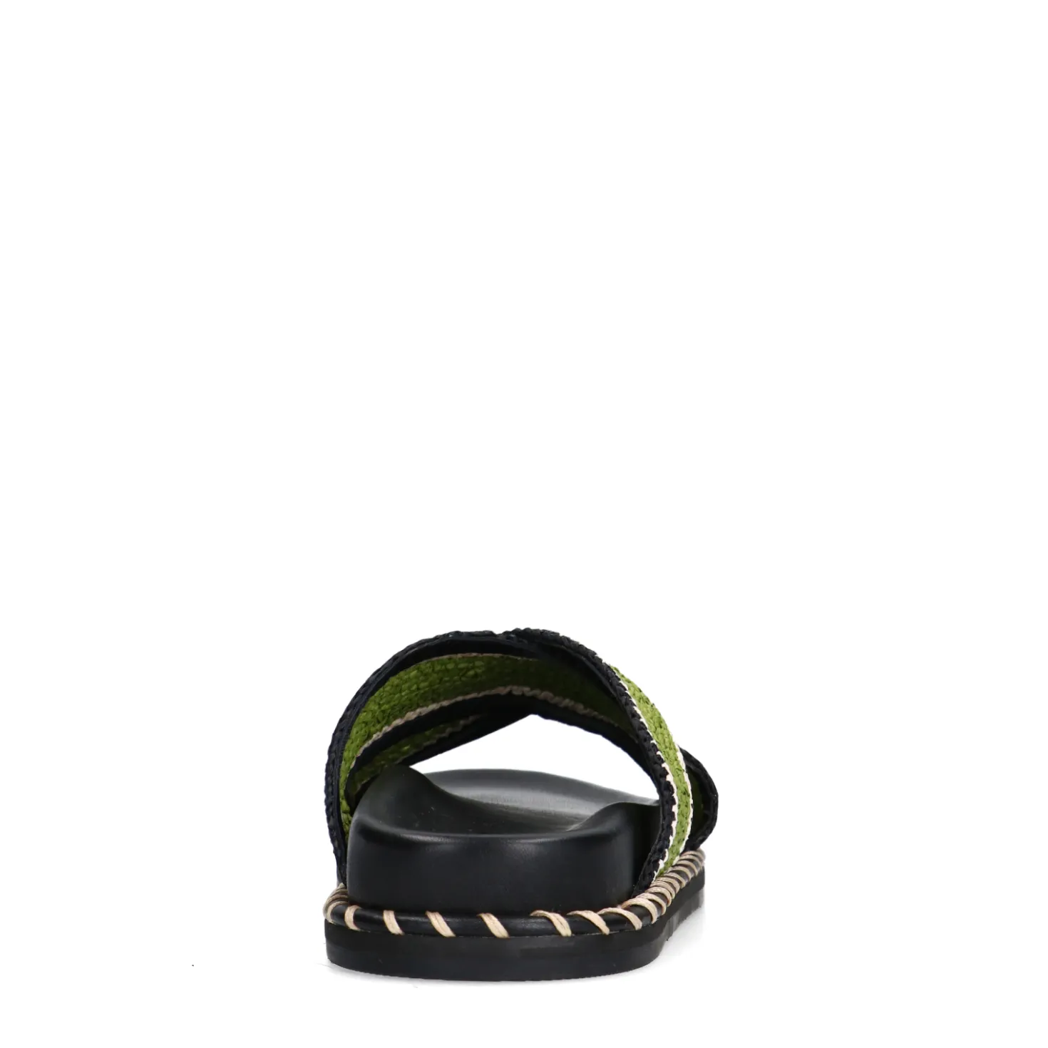 Zwarte plateau slippers met groene bandjes
