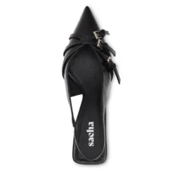 Zwarte slingback pumps met gespen