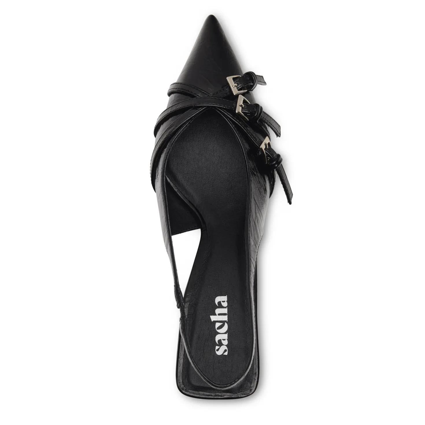 Zwarte slingback pumps met gespen