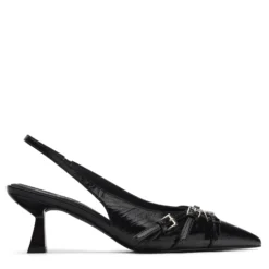 Zwarte slingback pumps met gespen