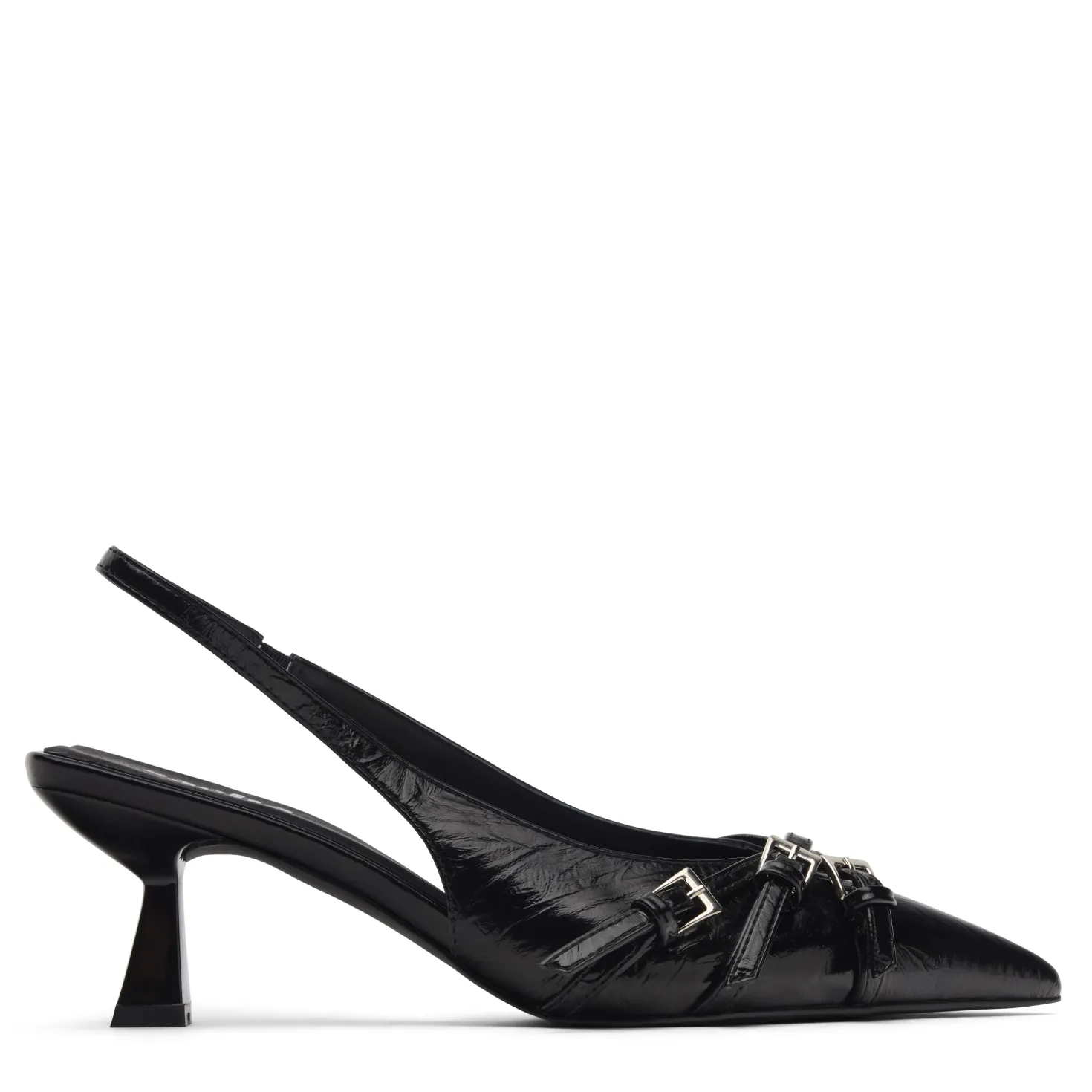 Zwarte slingback pumps met gespen