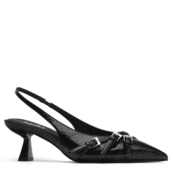 Zwarte slingback pumps met gespen