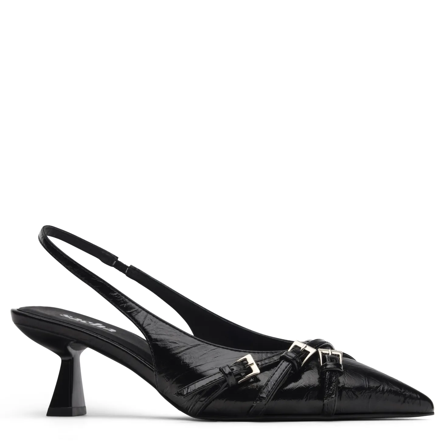 Zwarte slingback pumps met gespen