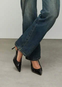 Zwarte slingback pumps met rimpel effect