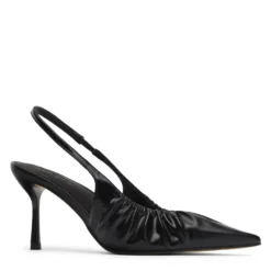 Zwarte slingback pumps met rimpel effect