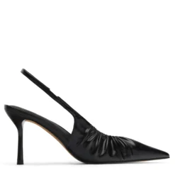 Zwarte slingback pumps met rimpel effect