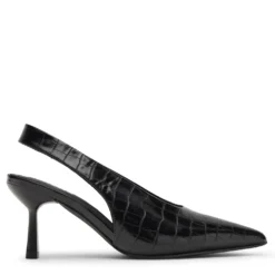 Zwarte slingbacks met croco print