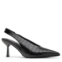 Zwarte slingbacks met croco print