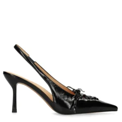 Zwarte slingbacks met veters