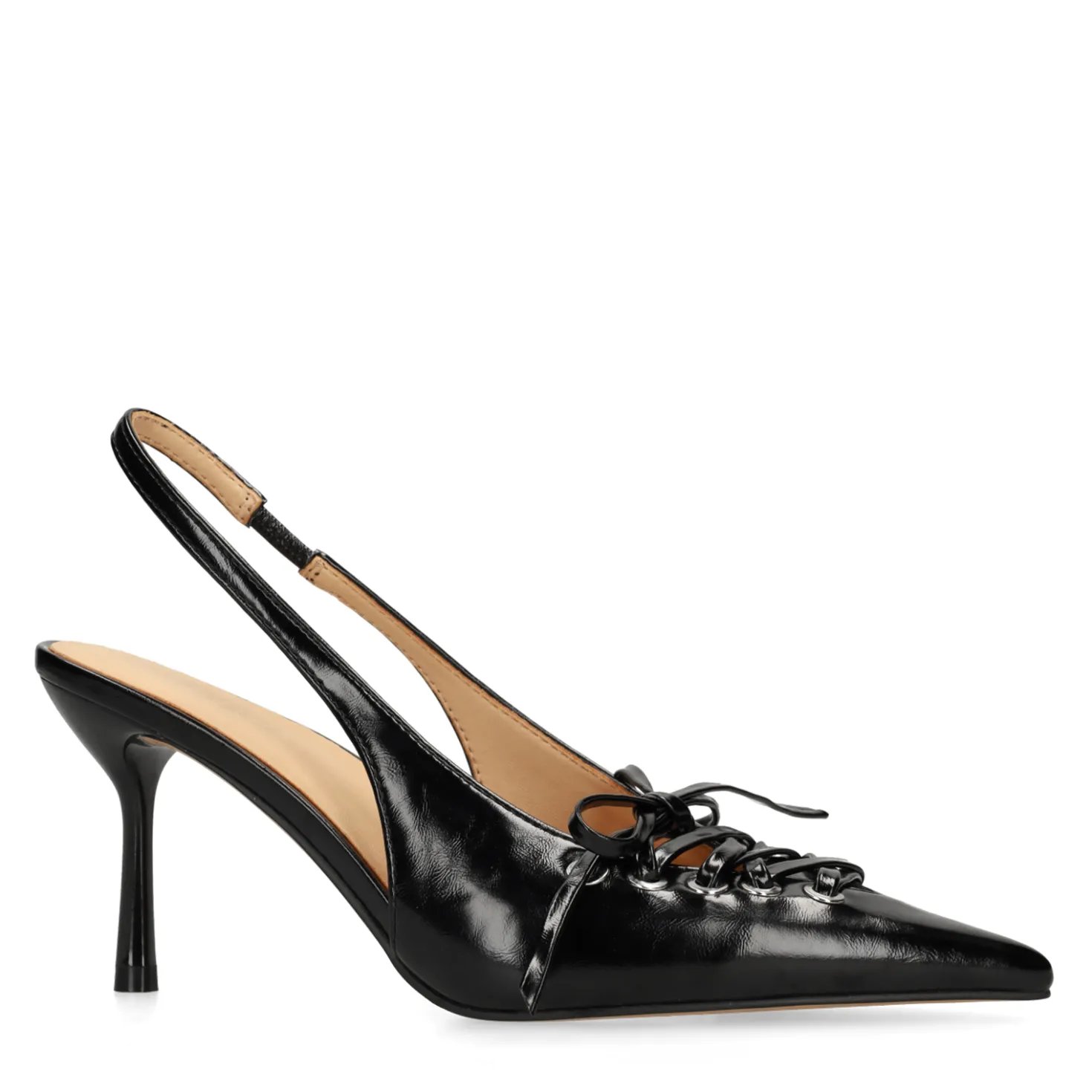 Zwarte slingbacks met veters
