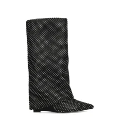 Zwarte strass laarzen met flap