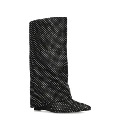 Zwarte strass laarzen met flap