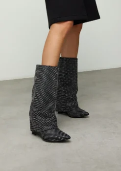 Zwarte strass laarzen met flap