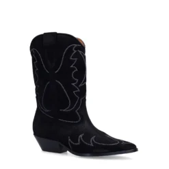Zwarte suède cowboylaarzen met sierstiksels