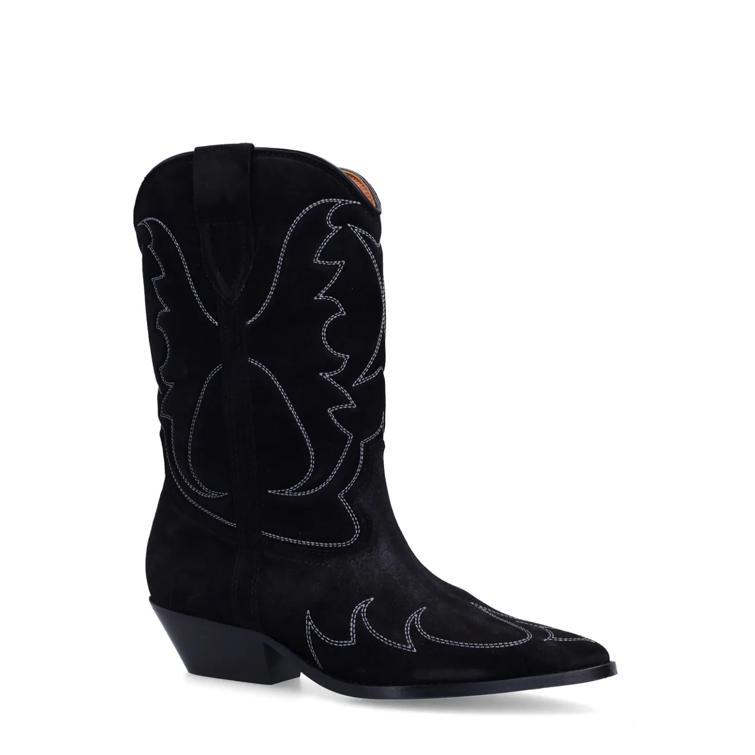 Zwarte suède cowboylaarzen met sierstiksels