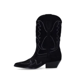 Zwarte suède cowboylaarzen met sierstiksels