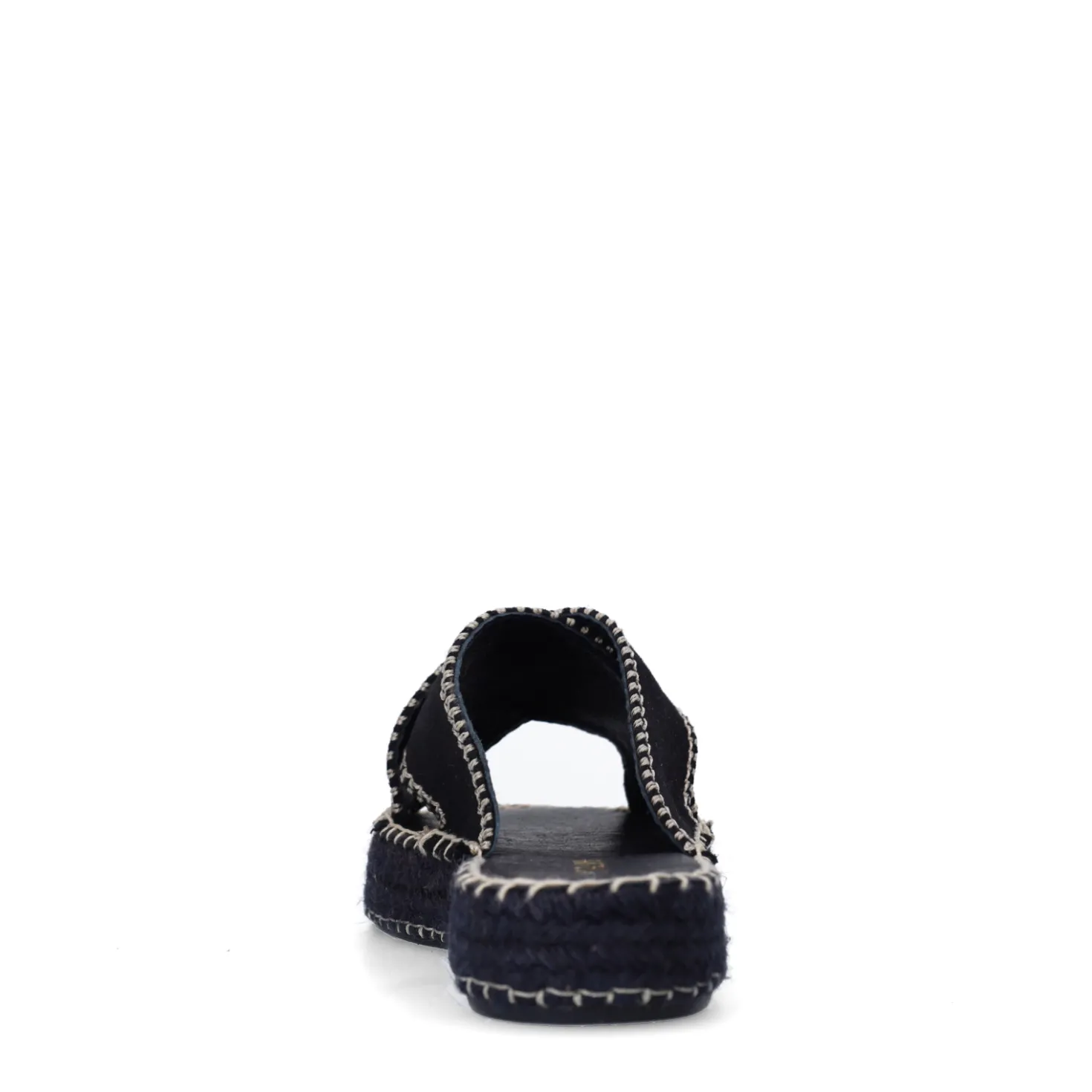 Zwarte suède slippers met witte stiksels