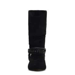 Zwarte suède slouchy enkellaarsjes met hak