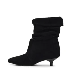 Zwarte suède slouchy enkellaarsjes met franjes