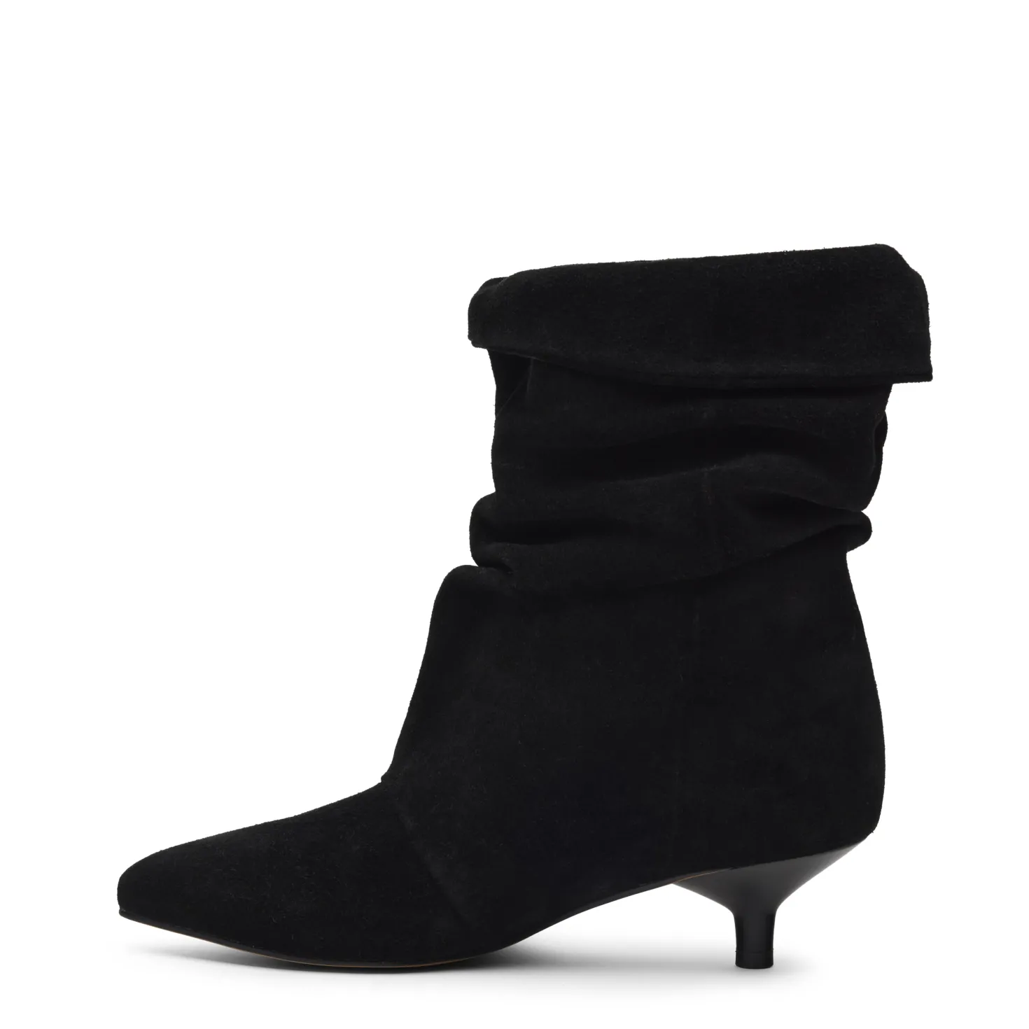 Zwarte suède slouchy enkellaarsjes met franjes