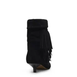 Zwarte suède slouchy enkellaarsjes met franjes