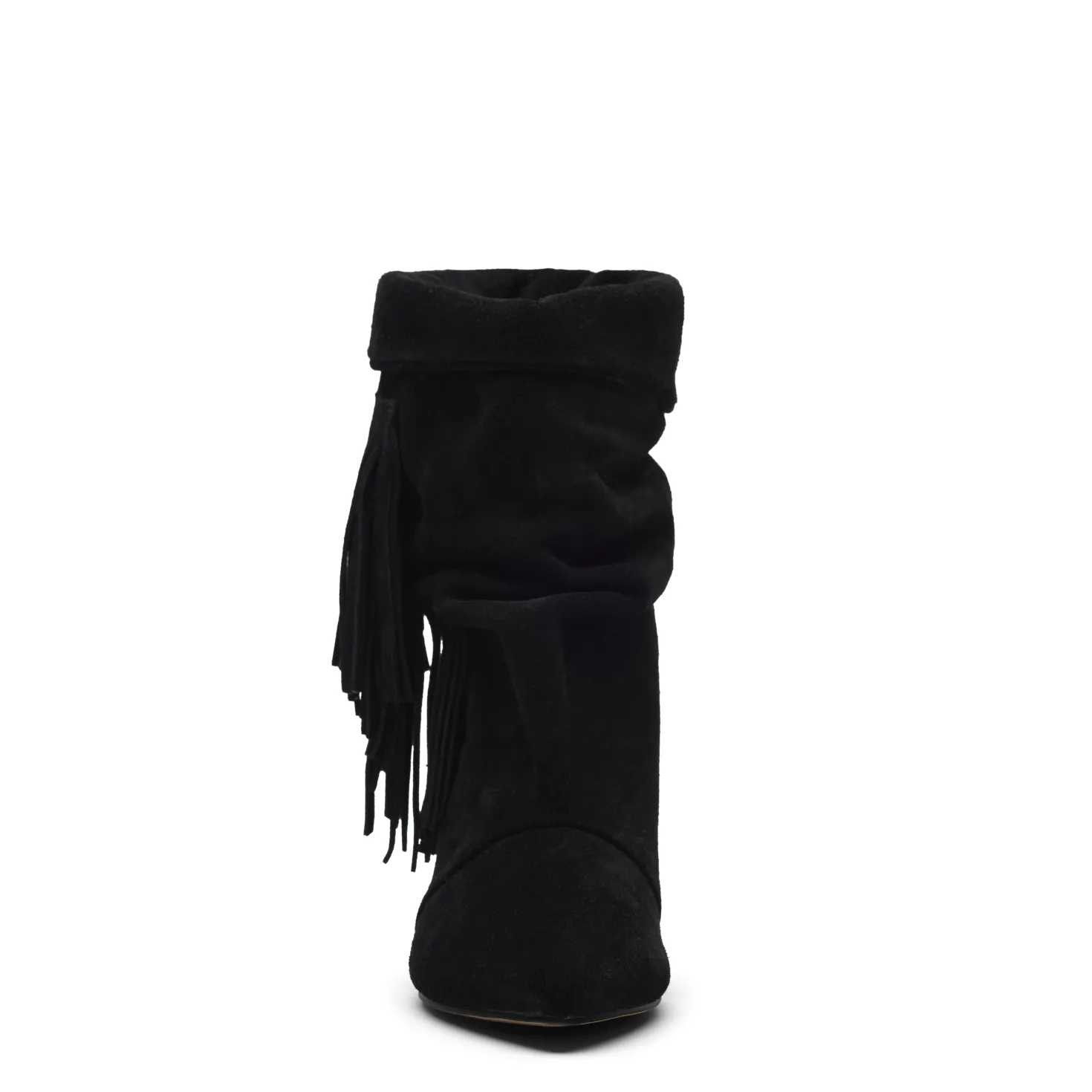 Zwarte suède slouchy enkellaarsjes met franjes