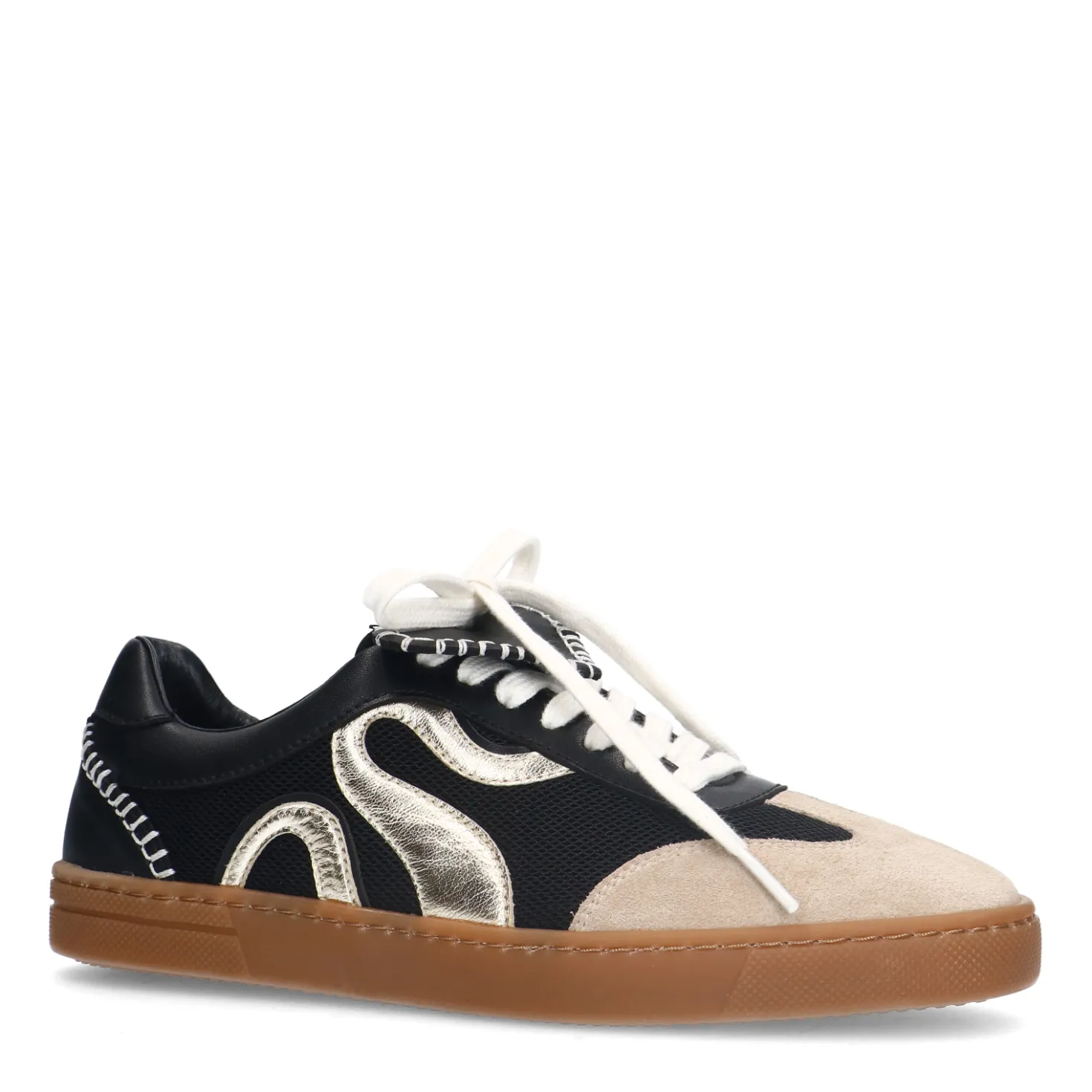 Zwarte suède sneakers met gouden details