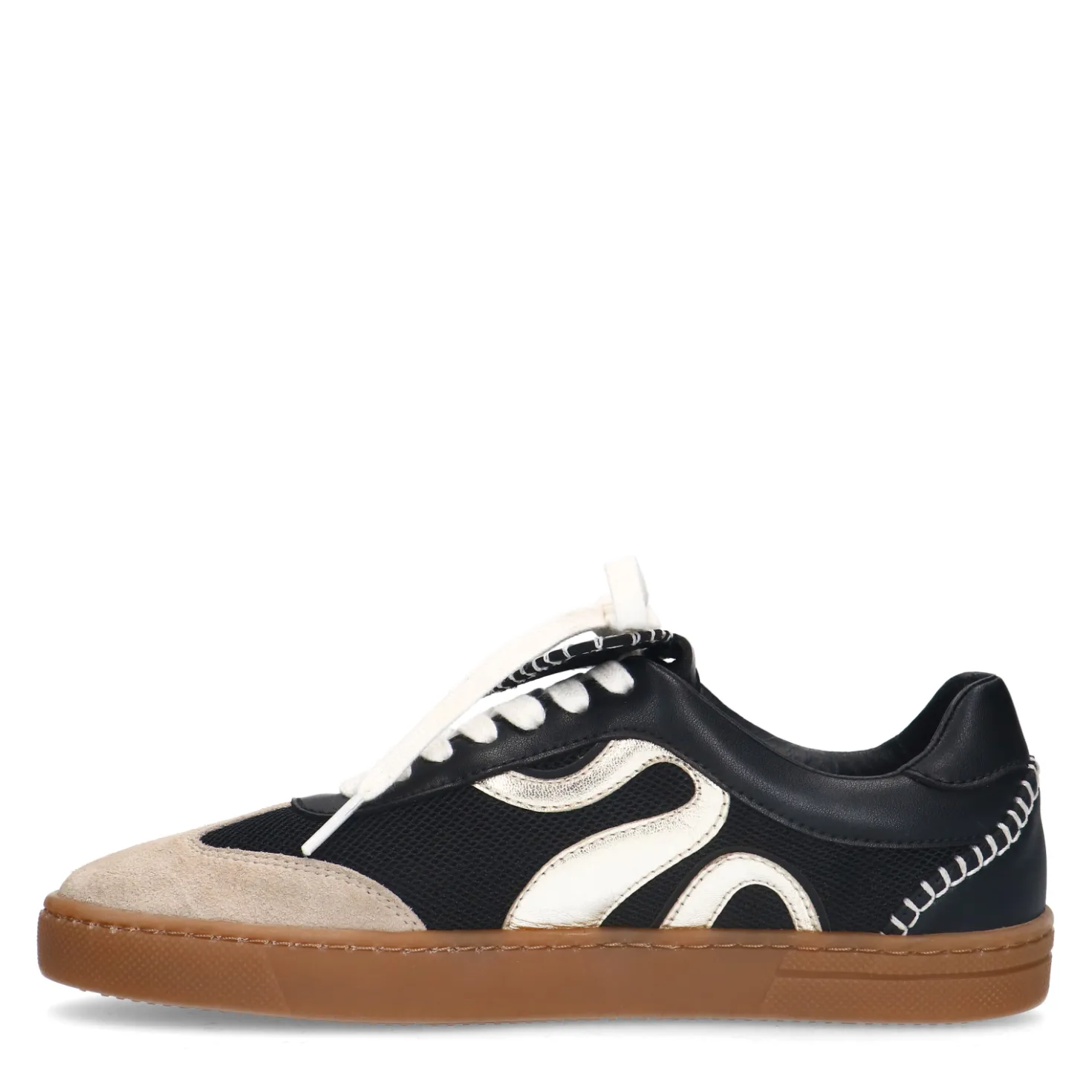 Zwarte suède sneakers met gouden details