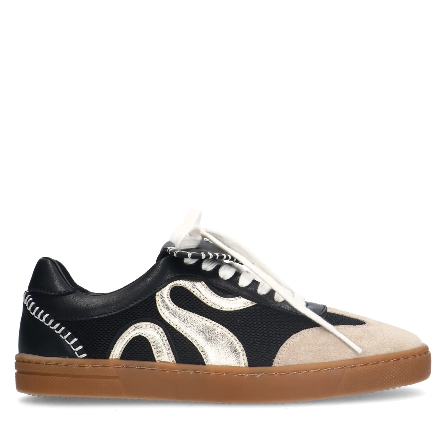 Zwarte suède sneakers met gouden details
